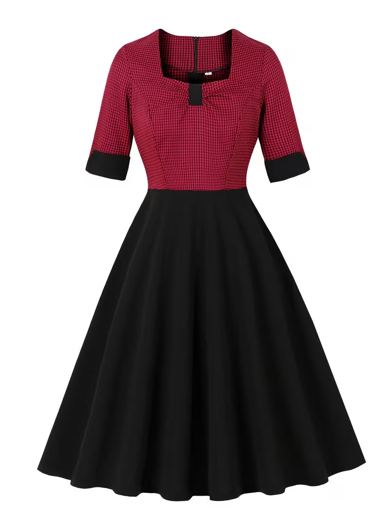 Vintage 1950s Red Plaid Swing Party Dress