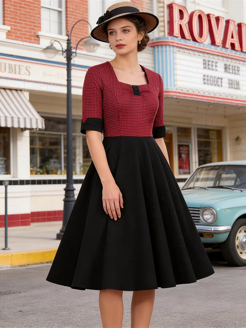Vintage 1950s Red Plaid Swing Party Dress