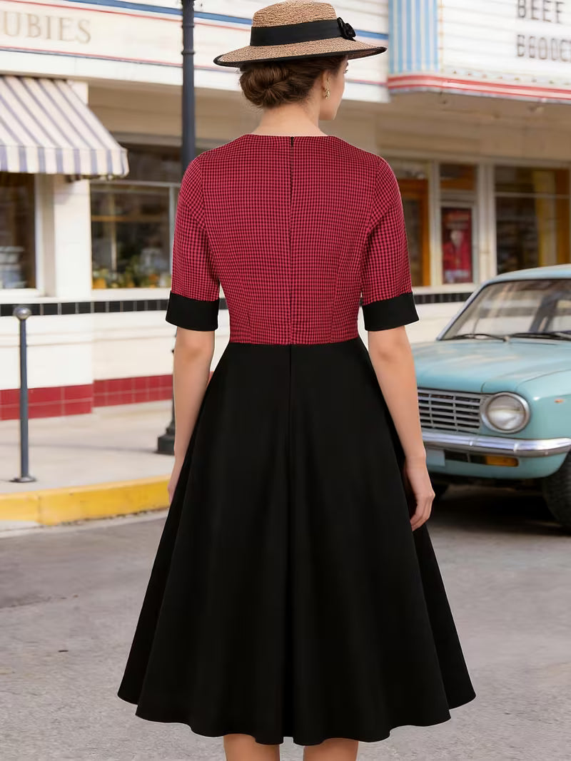 Vintage 1950s Red Plaid Swing Party Dress