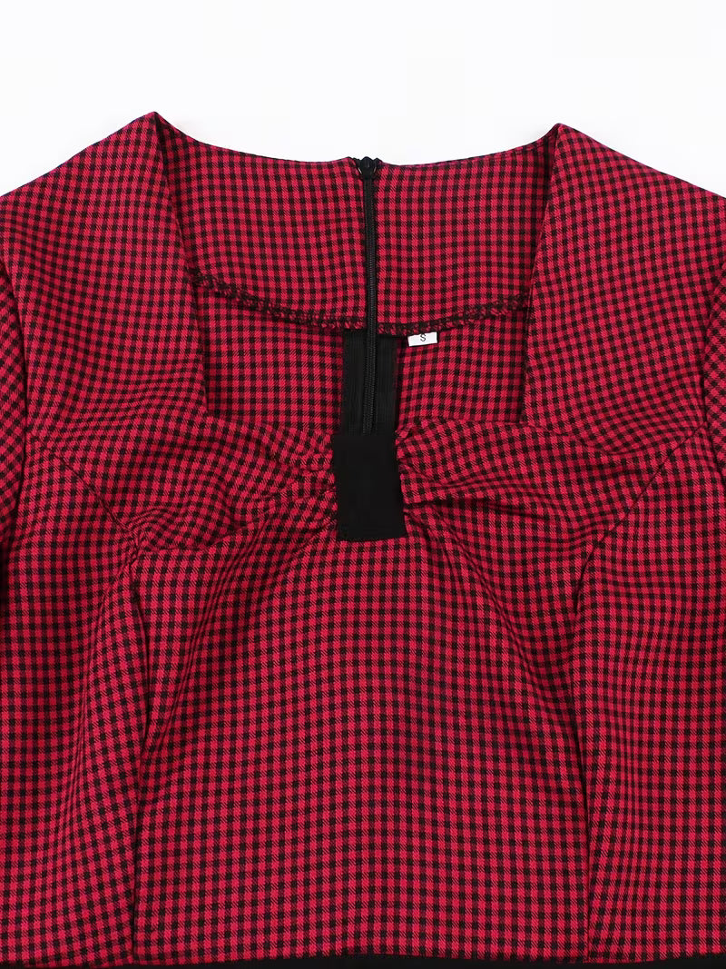 Vintage 1950s Red Plaid Swing Party Dress