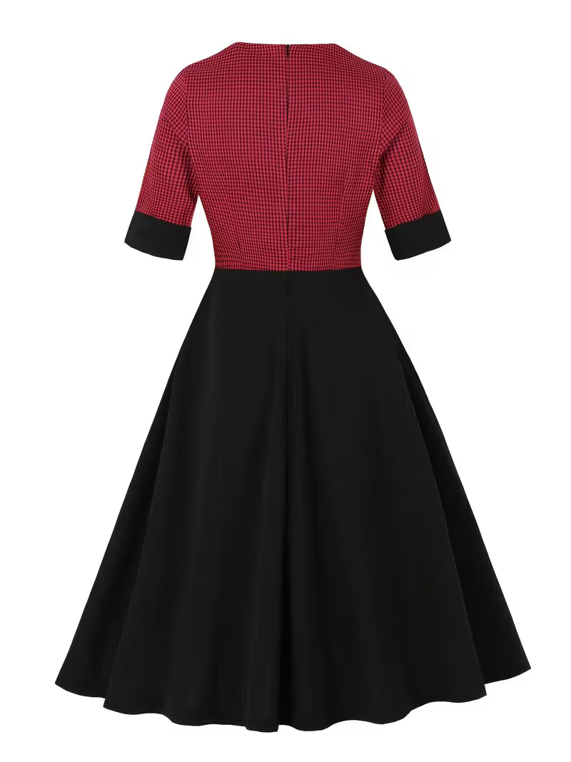 Vintage 1950s Red Plaid Swing Party Dress