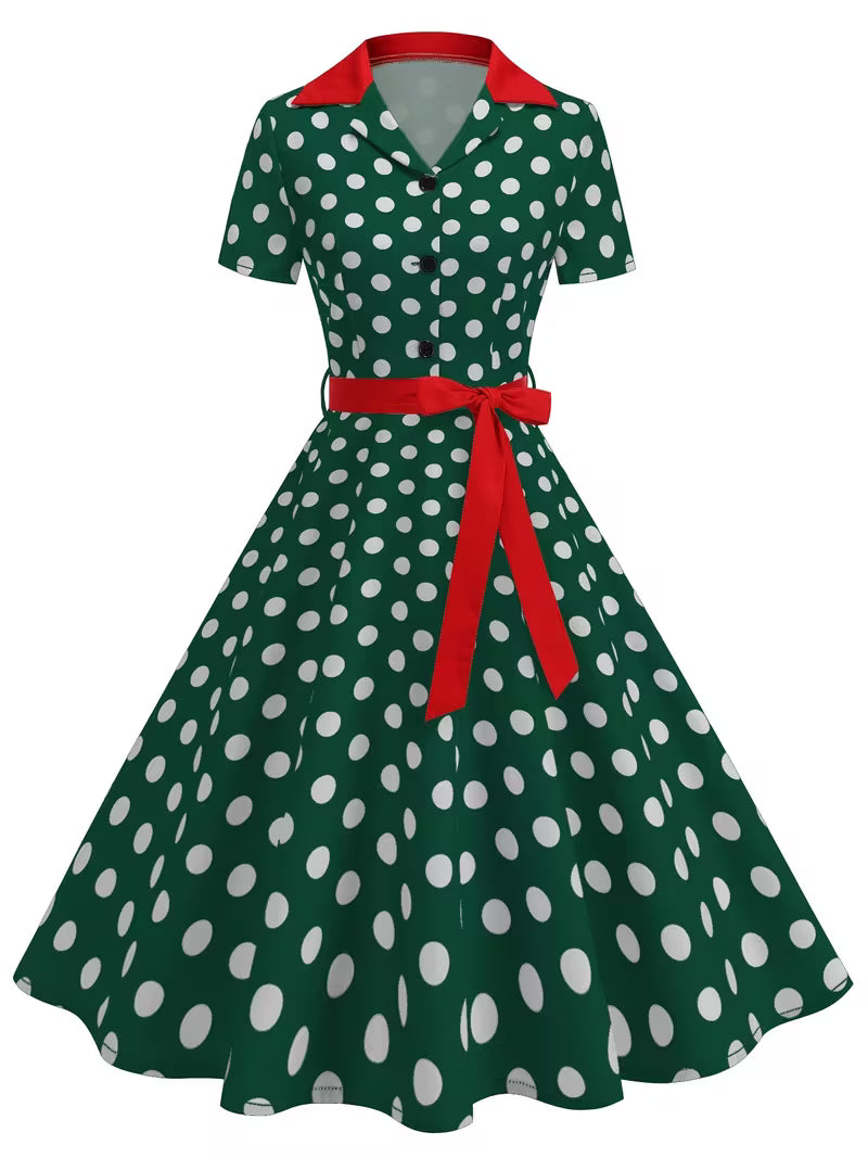Vintage 50s Polka Dot Belted Party Dress