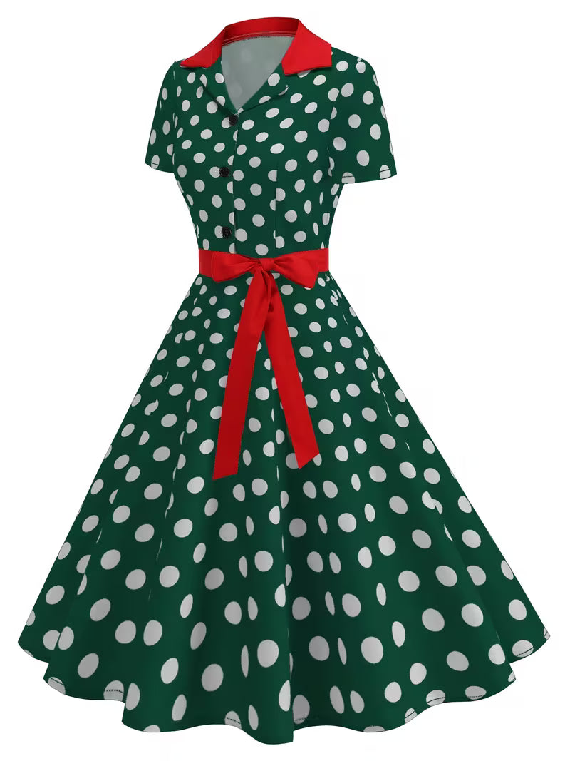 Vintage 50s Polka Dot Belted Party Dress