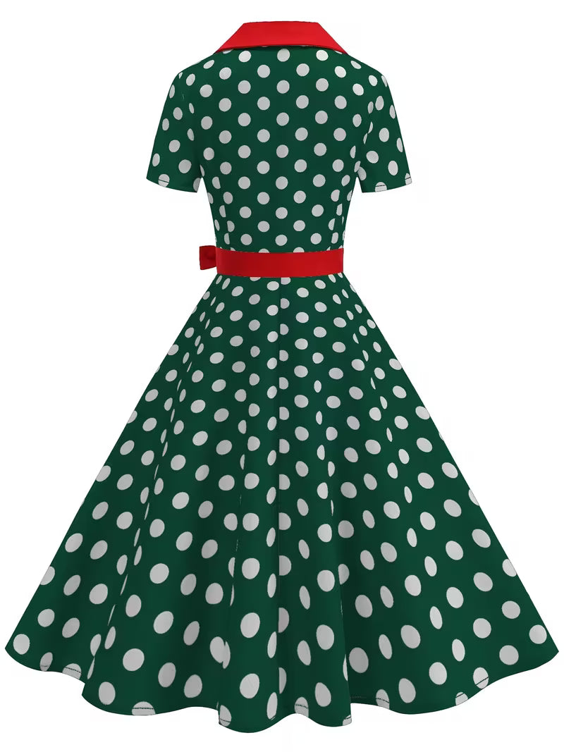 Vintage 50s Polka Dot Belted Party Dress