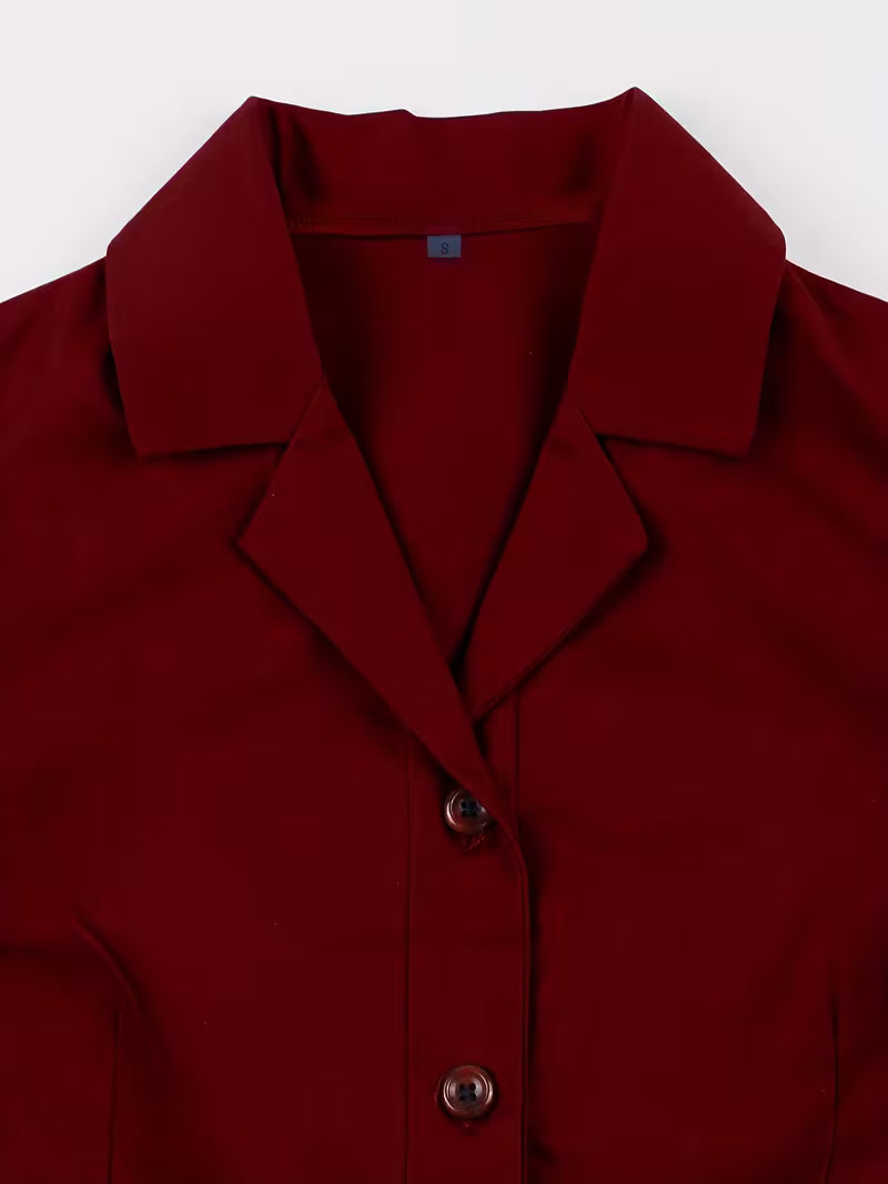 Vintage Notched Collar Belted A-Line Dress