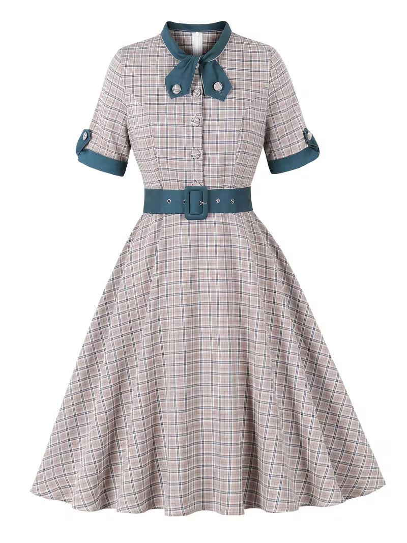 Vintage Plaid Rockabilly Swing Dress