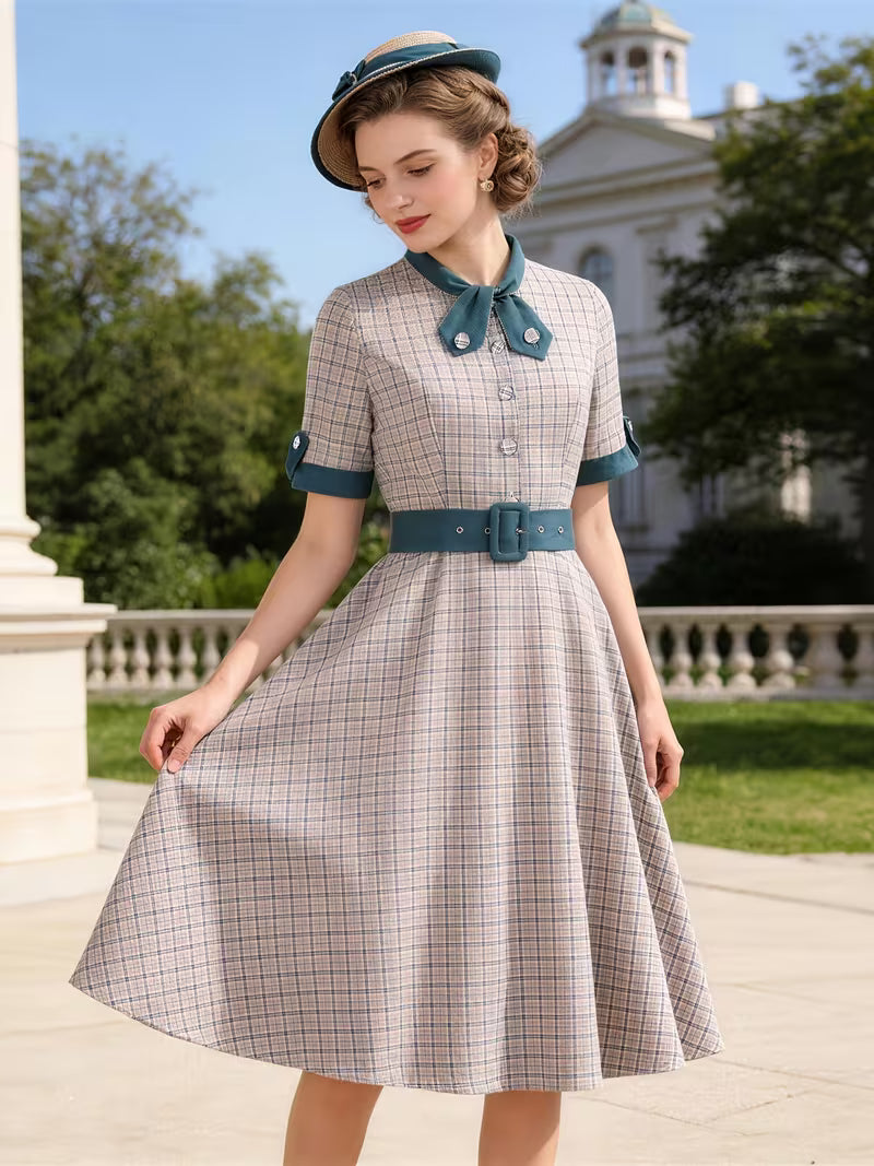 Vintage Plaid Rockabilly Swing Dress
