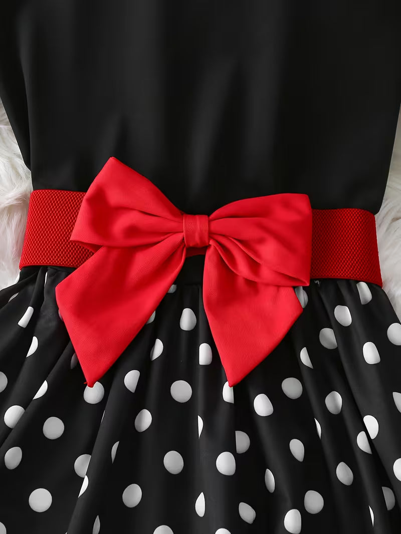 Vintage Polka Dot Bow Midi Dress