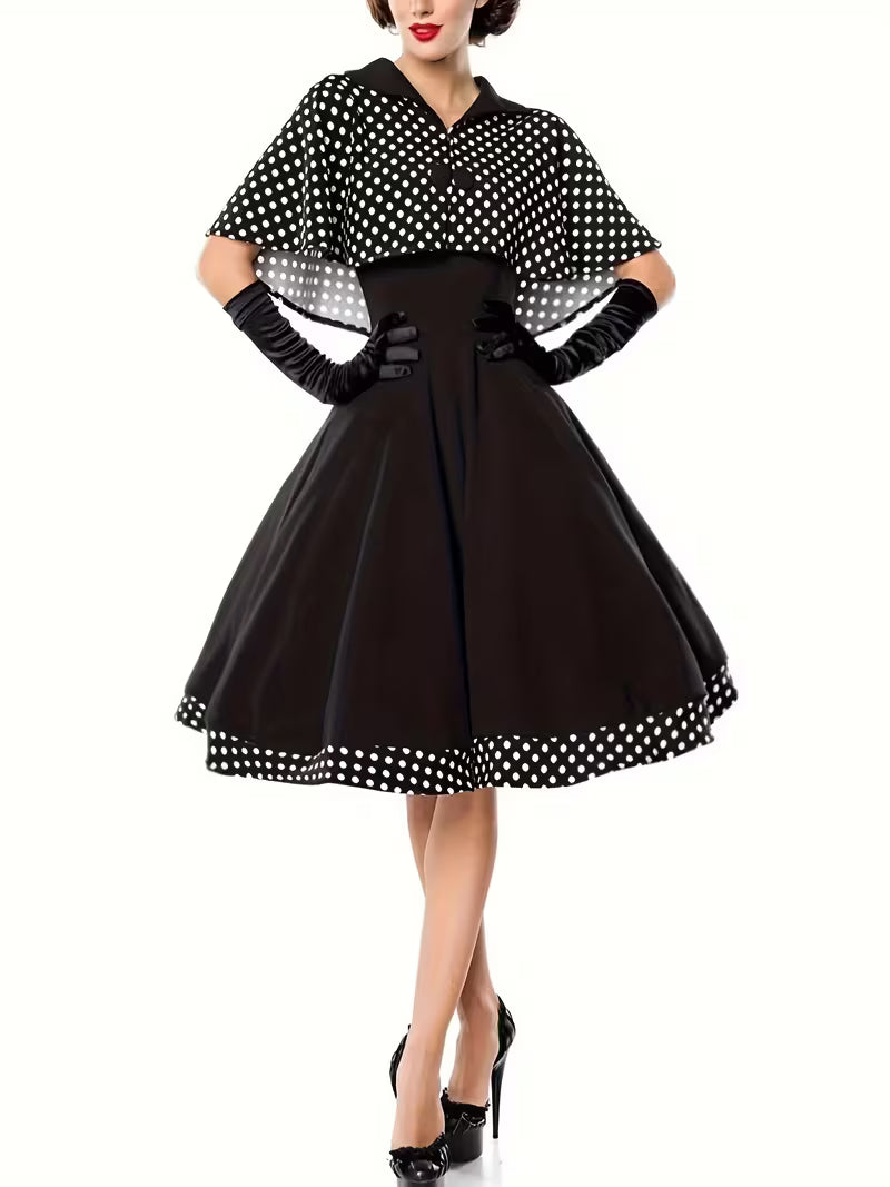 Vintage Polka Dot Peter Pan Collar Midi Dress Set