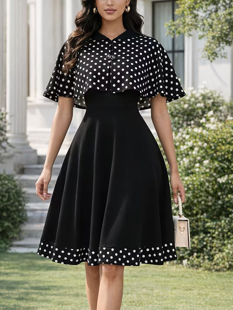 Vintage Polka Dot Peter Pan Collar Midi Dress Set