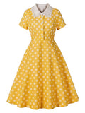 Vintage Polka Dot Swing Dress with Lace Trim