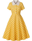 Vintage Polka Dot Swing Dress with Lace Trim