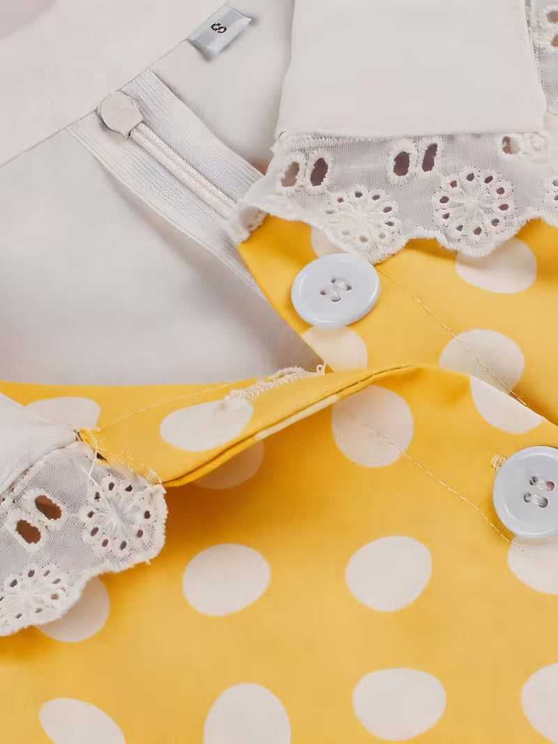 Vintage Polka Dot Swing Dress with Lace Trim