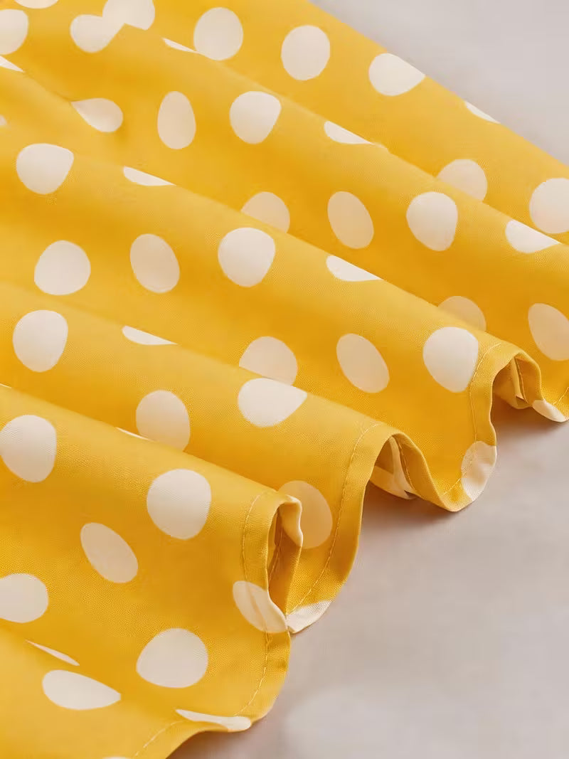 Vintage Polka Dot Swing Dress with Lace Trim