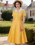 Vintage Polka Dot Swing Dress with Lace Trim