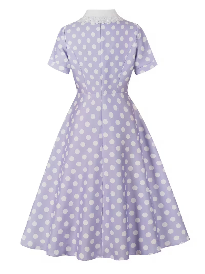 Vintage Polka Dot Swing Dress with Lace Trim