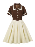 Vintage Turn Collar Belted Swing Dress