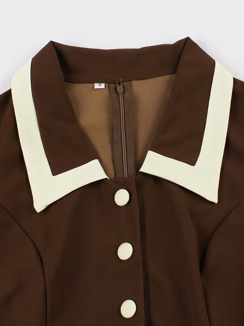 Vintage Turn Collar Belted Swing Dress