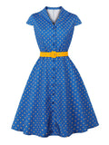 Women's Vintage Polka Dot Belted A-Line Dress