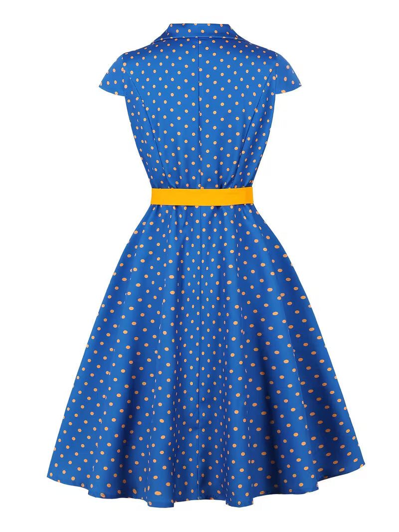Women's Vintage Polka Dot Belted A-Line Dress