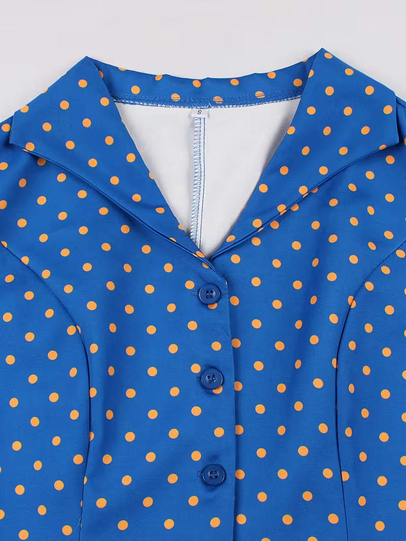 Women's Vintage Polka Dot Belted A-Line Dress